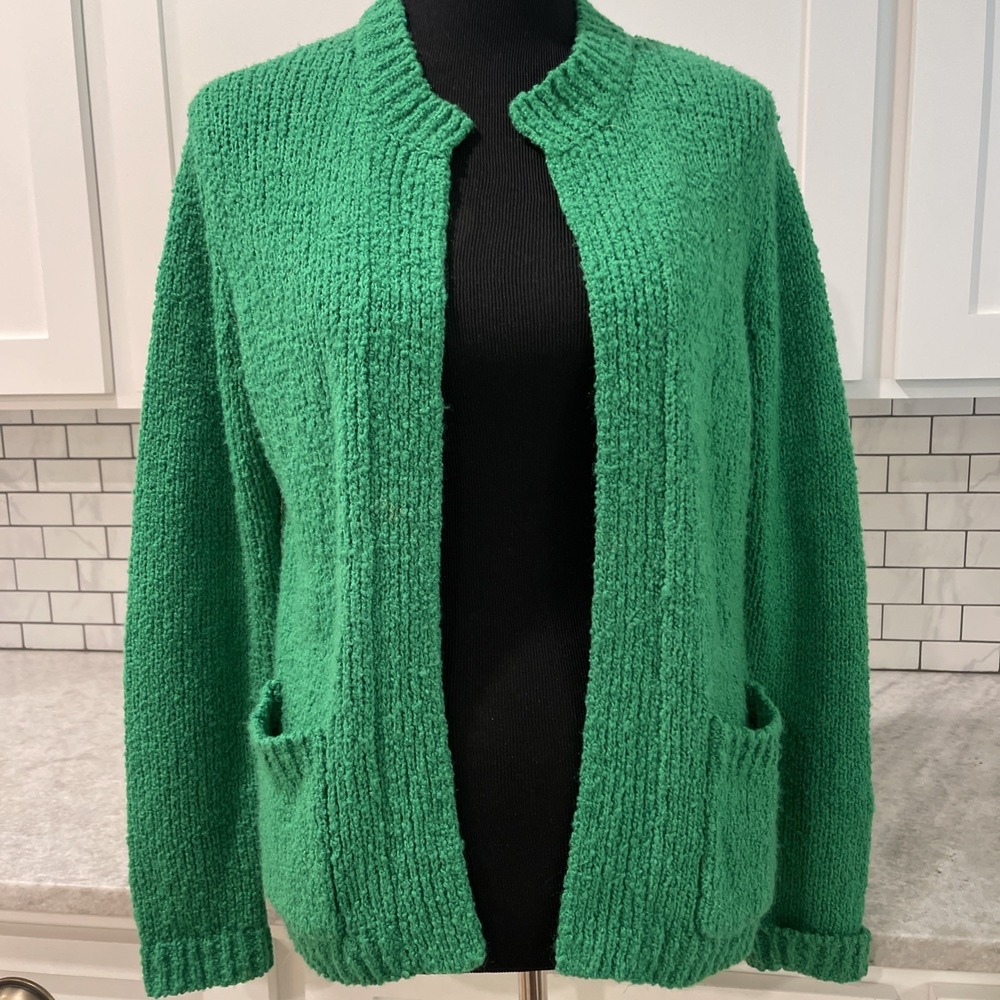 Vintage Avantique Cardigan Sweater Womens Small Green Pockets Knit 80s